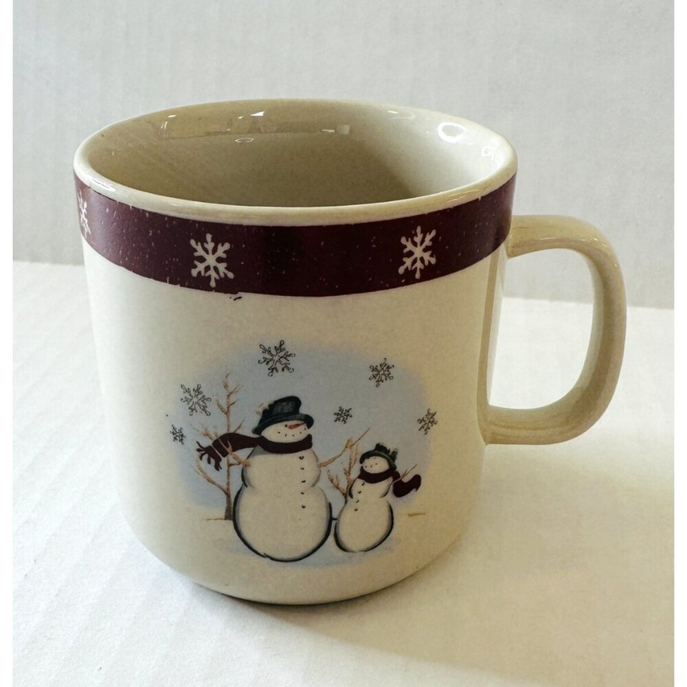 Royal Seasons Stoneware Coffee Mug Cup Snowman Snowflakes Christmas 8 oz VTG